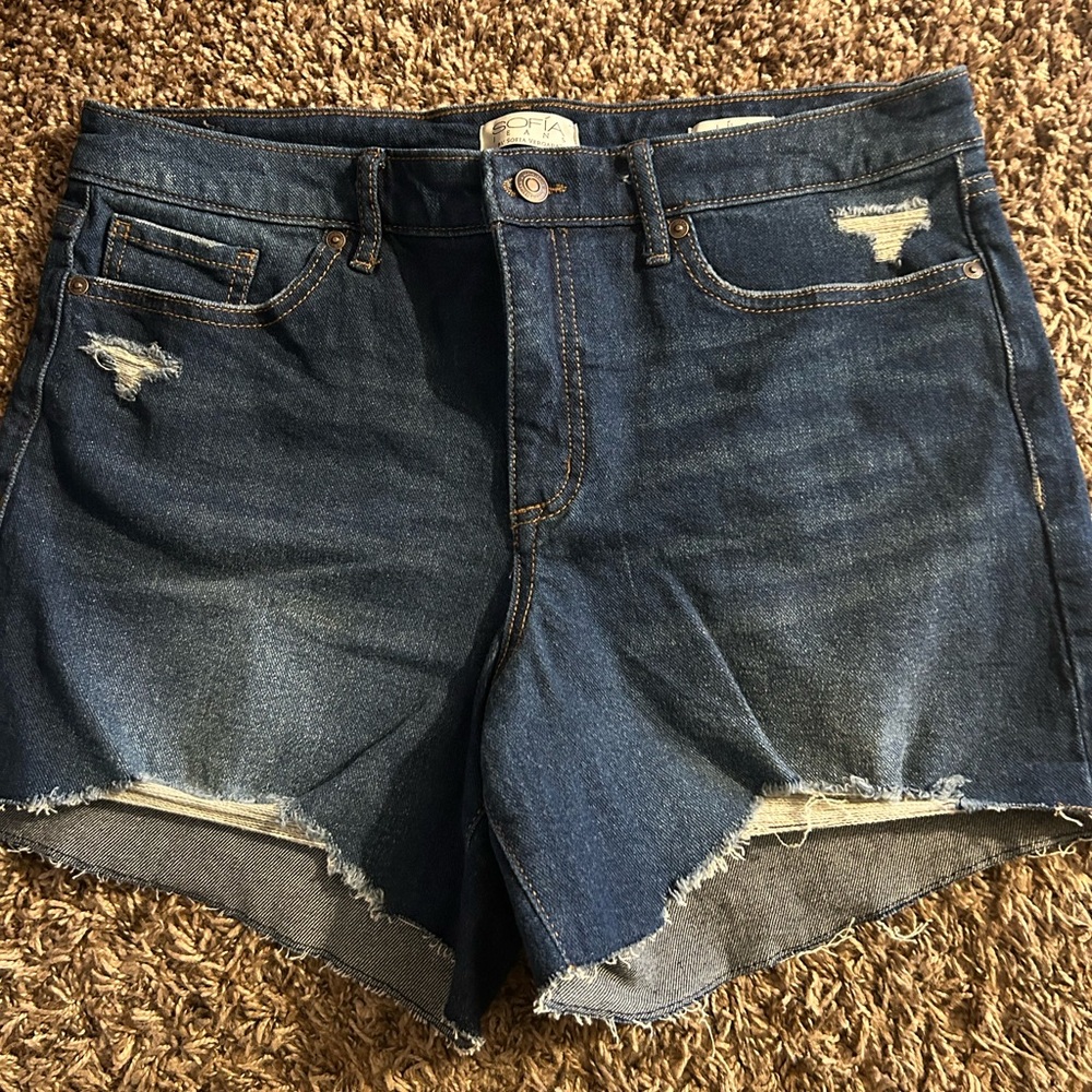 Sofia Vergara High-Rise Dark Blue Denim Cutoff Shorts